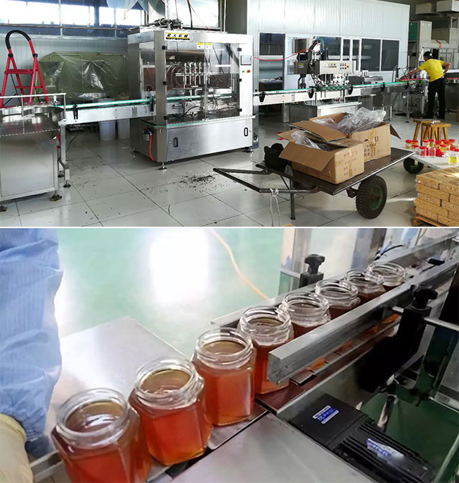江蘇全自動(dòng)蜂蜜灌裝機(jī)生產(chǎn)線設(shè)備及灌裝細(xì)節(jié)實(shí)拍